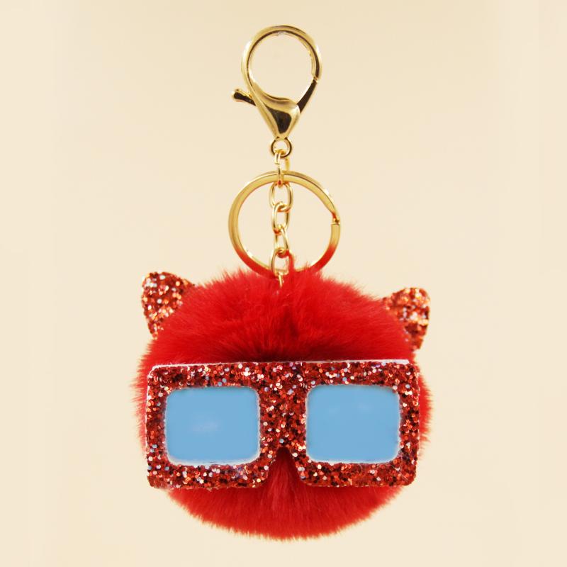 

Keychains Red Glasses Monster Faux Fur Pom Poms Keychain Key Ring