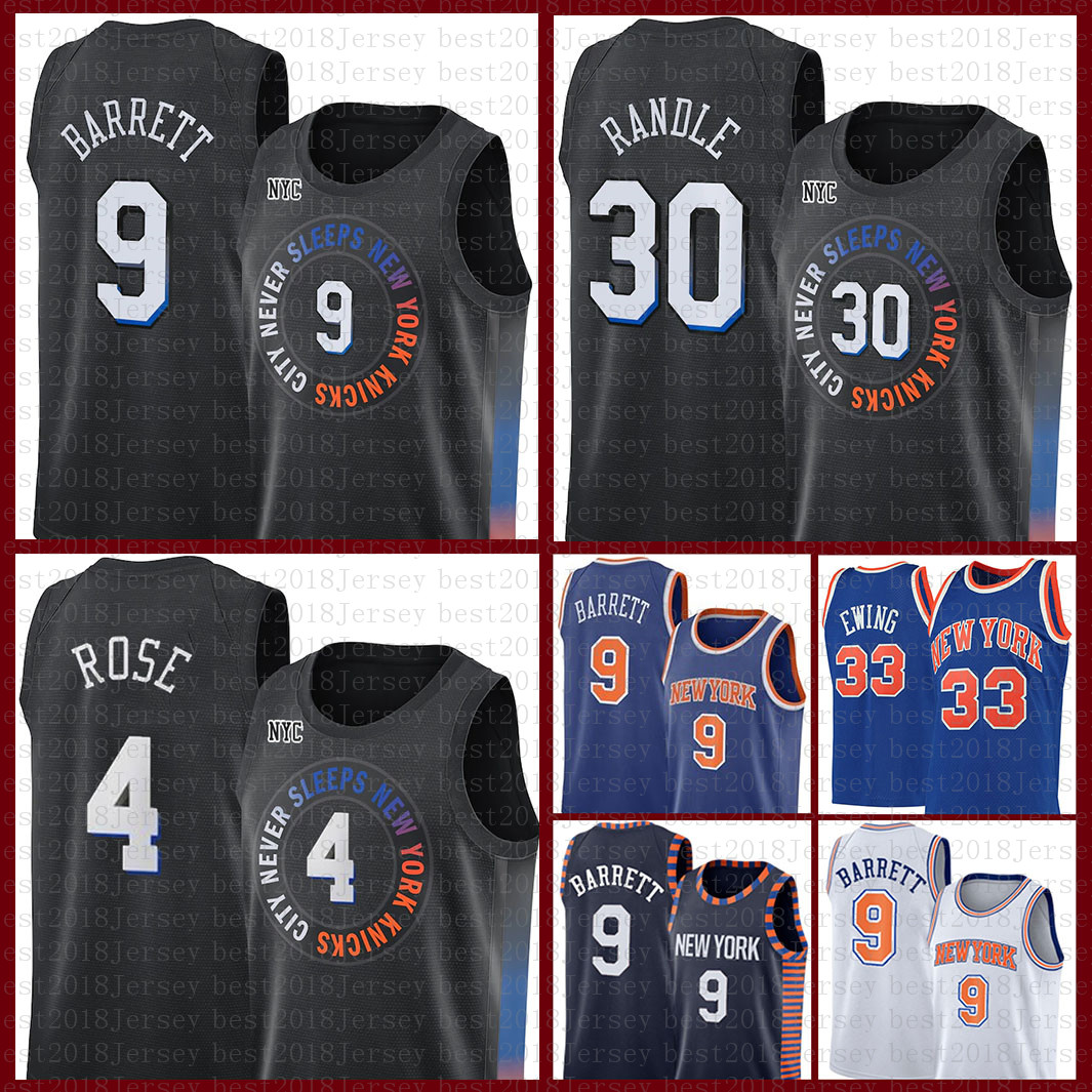 

NewYorkKnicks2021 New RJ 9 Barrett Basketball Jersey Patrick 33 Ewing Mesh Retro 30 Julius Randle Mens 4 Derrick Rose Cheap Lavender, Black;red