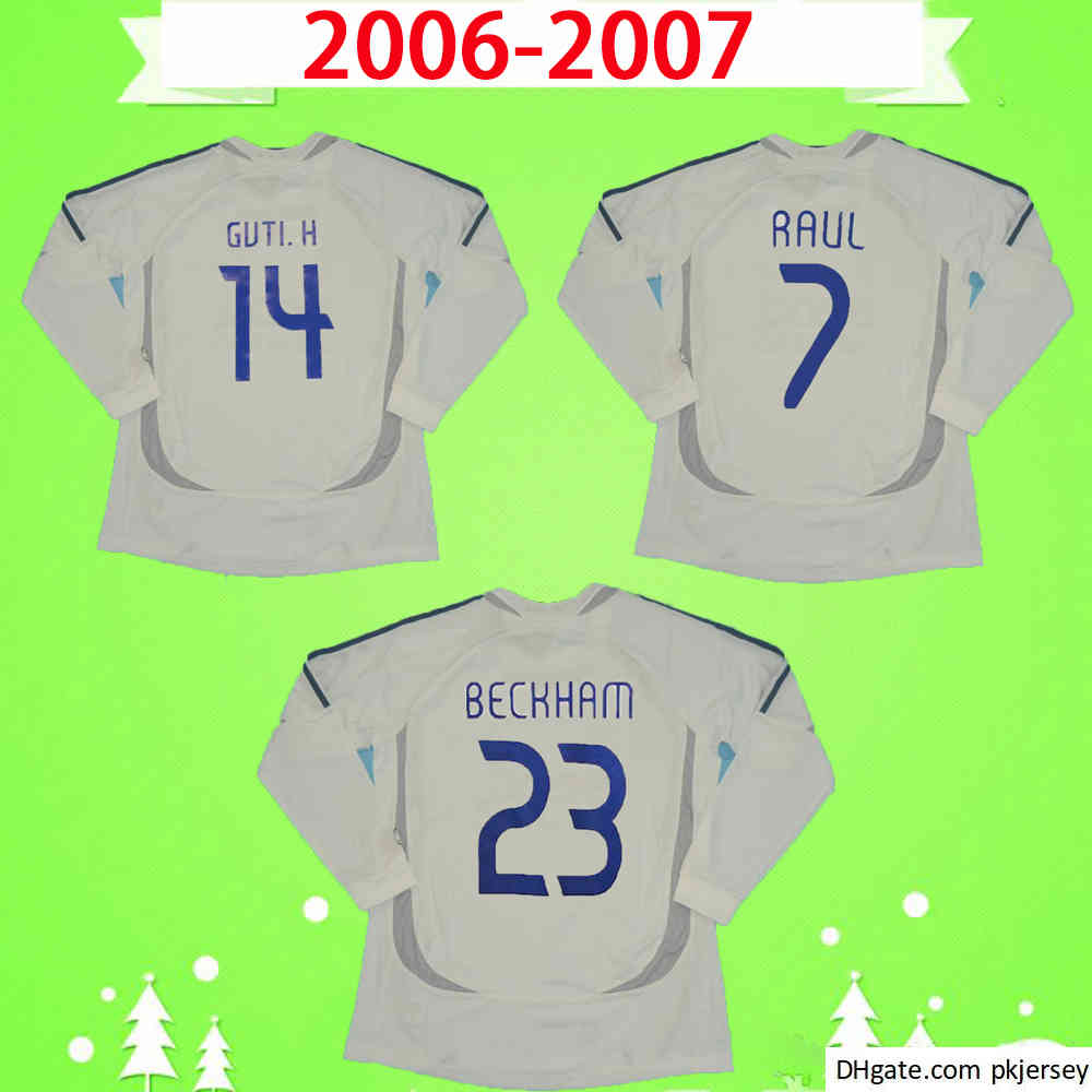 

long sleeve Retro 06 07 Real Madrid Vintage Soccer Jerseys 2006 2007 Football shirt uniforms full sleeve Higuain Camiseta Raul Ronaldo Beckham, Black;yellow
