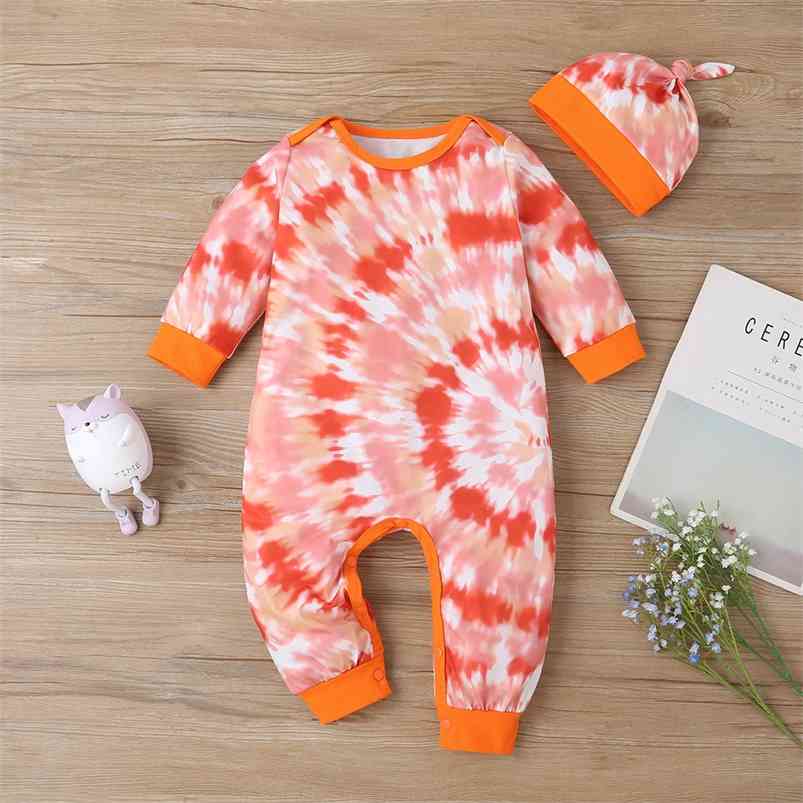 

Winter Style Infant born Baby Romper Cotton Long Sleeve Tie-dye Orange Cute Jumpsuits Babys Clothes Outfits 0-18M 210629