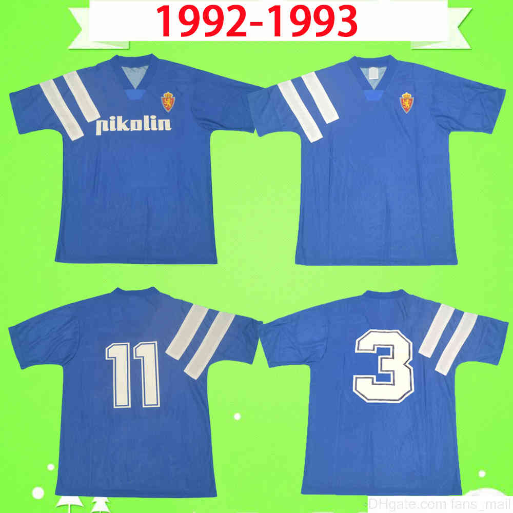

Retro Real Zaragoza soccer jersey 1992 1993 Brehme #3 De Jogo RarÃ­ssima vintage Camiseta de futbol 92 93 blue Classic football shirt uniform spain, Black;yellow