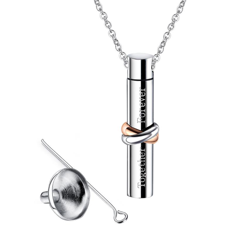 

Pendant Necklaces Men Women Souvenir DIY Memorial Urn Fashion Crafts Gifts Cylinder Angel Wing Charm Necklace Home Cremation Jewelry Alloy, Silver