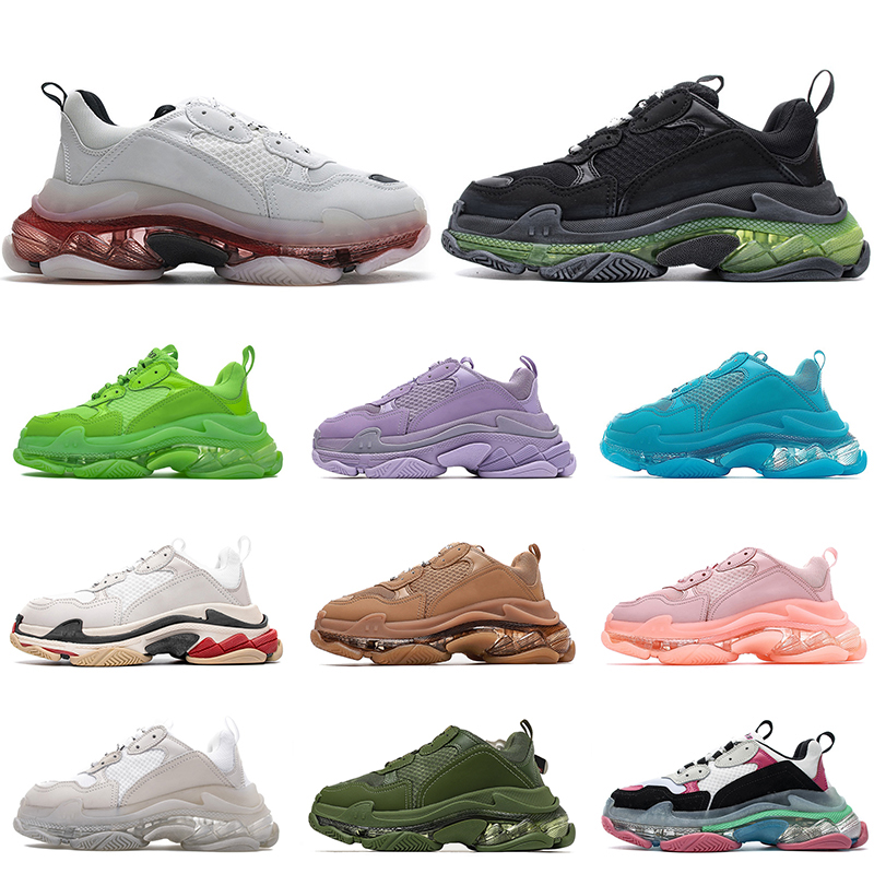 

17FW Pairs Triple S Clear Sole Men Women Casual Shoes 2022 Designer Running Crystal Bottom All White Black Green Pink Rainbow Sports Outdoor Old Dad Shoe, B11 36-40 clear sole white green pink