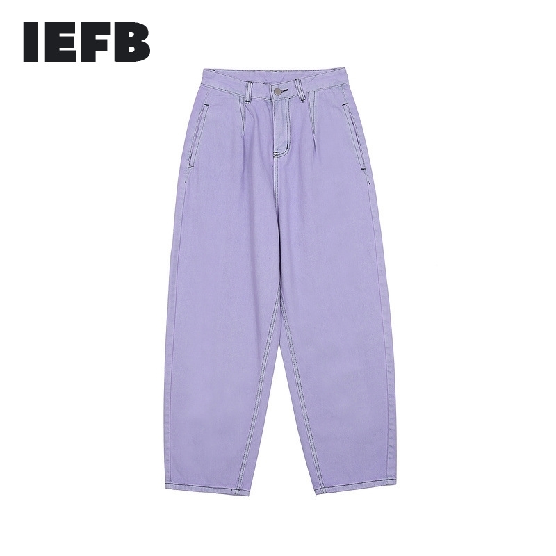 

IEFB Spring Summer Men' Purple Jeans Harajuku Trendy Loose Denim Trousers Hip Hop High Street Casual Pants 9Y5584 210524, Black