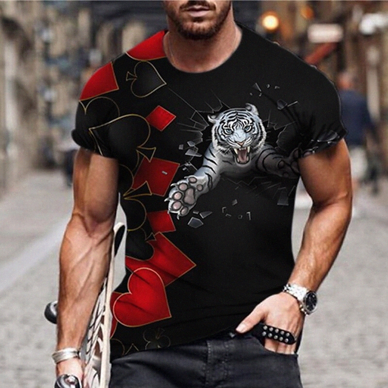 Men's Unisex T shirt 3D Print Graphic Prints Tiger Crew Neck Street Daily Print Short Sleeve Tops Casual Designer Big and Tall Sports Black
