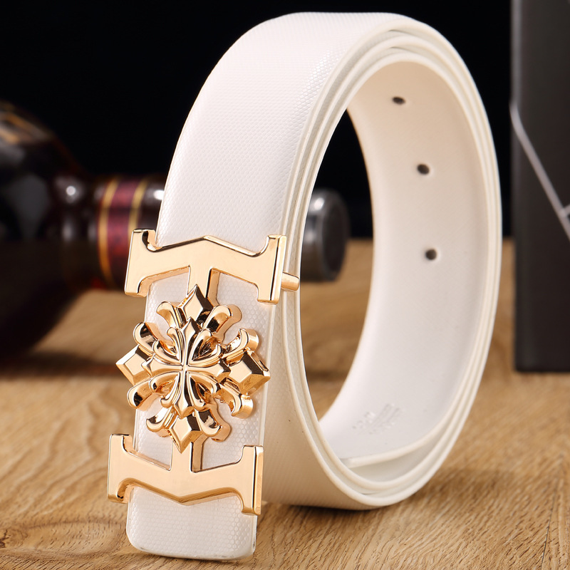 

Men's Belt Designer White Leather Smooth Buckle Korean Fashion Casual Pants, Black