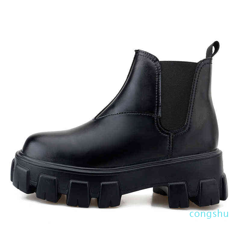 Bottes de créateur nouvelle mode pour femmes, chaussures à semelle épaisse et bout rond noires assorties avec tout