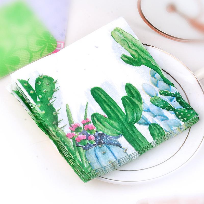 

Vintage Napkin Paper Green Cactus Flower Handkerchief Decoupage Towels Birthday Party Serviettes Home Dinner Decor Kitchen