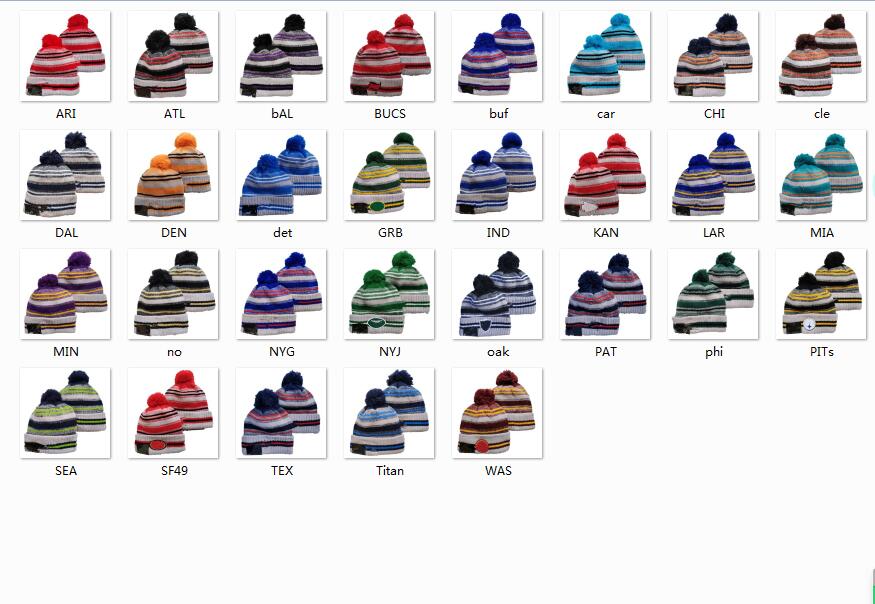

New Football Beanies 2021 Sideline Sport Pom Cuffed Knit Hat Gray Knit Hat Pom Pom Cap 32 Teams Knits Mix And Match All Caps