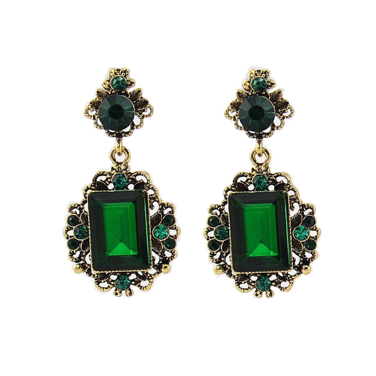 

Dangle & Chandelier Wholesale Statement Earrings Big Fashion Jewelry 2021 Trending Alloy Retro Accessories Green Crystal For Women