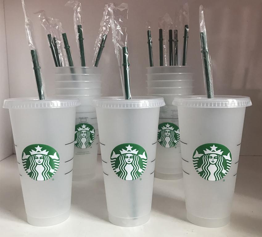 

24oz/710ml Mermaid Goddess Starbucks Plastic Mugs Tumbler Reusable Clear Drinking Flat Bottom Pillar Shape Lid Straw Cups mug, As figure