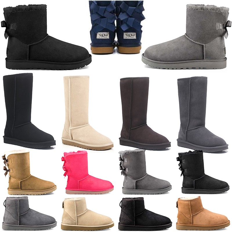 

Designer Women Boots Snow Booties Short Bow Ankle Knee Black Grey Brown Red Pink Blue High Top Quality Womens Girl Winter Boot Size 36-41, Beige #2 36-41