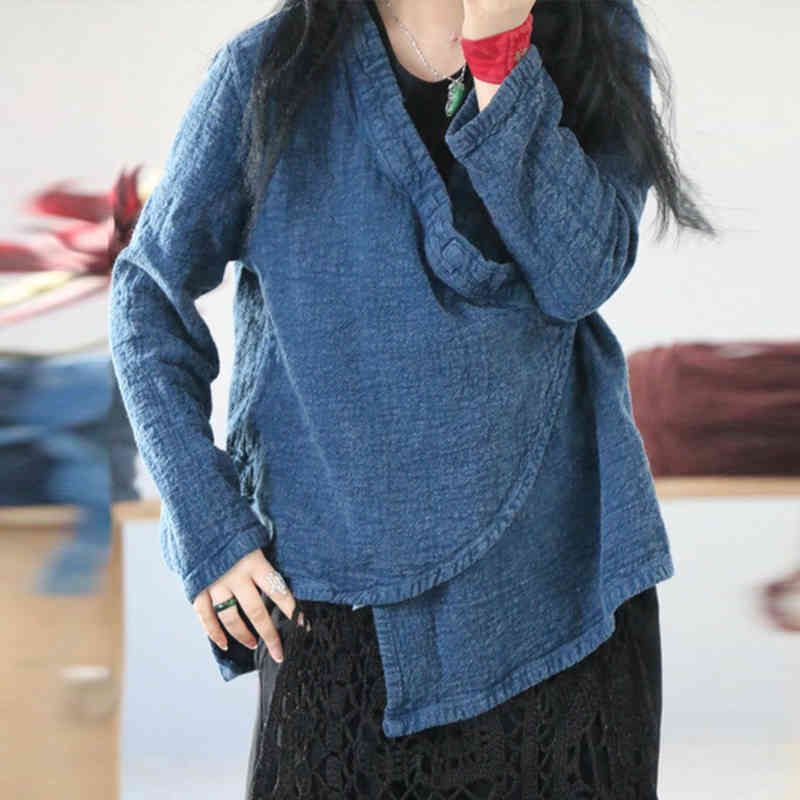 

Johnature Women Linen Jackets Vintage V-neck Coats Autumn Button Long Sleeve Female Jackets 3 Colors Coat 210521, Red coffee