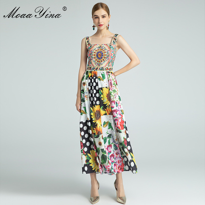 

Fashion Designer dress Summer Women's Dress Backless spaghetti strap Diamond Floral-Print Vacation Dresses 210524, Multi