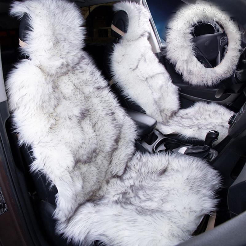 

Car Seat Covers KAWOSEN 2 Pcs Long Faux Cover Universal Artificial Plush With Steering Cushion LFFS02