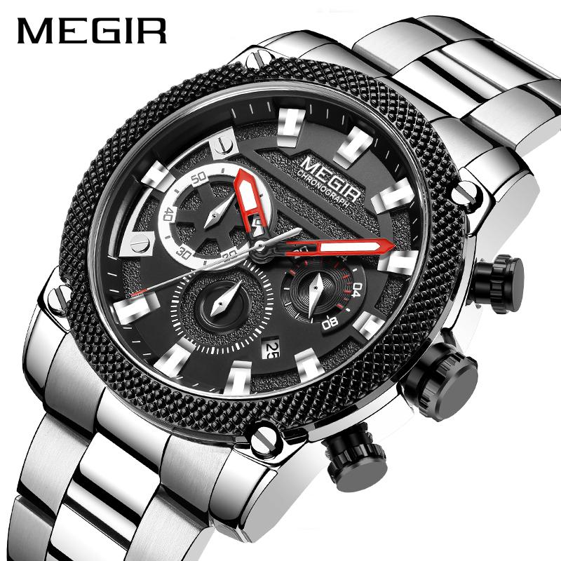 

Wristwatches MEGIR 2021 Black Mens Watches Top Waterproof Chronograph Business Military Wrist Watch Man Clock Reloj Hombre