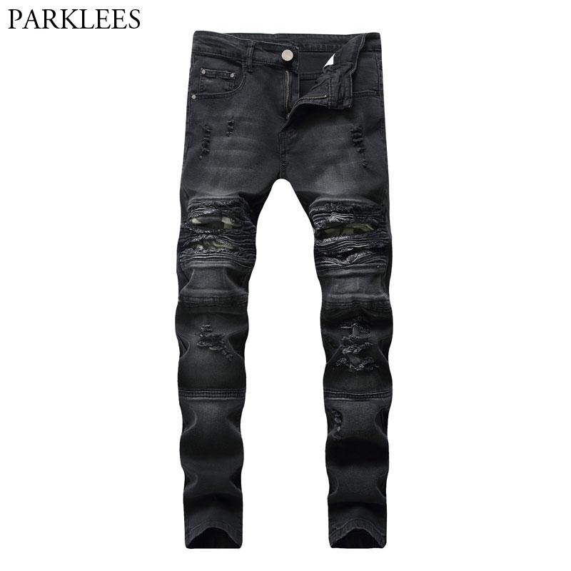 

men's jeans black skinny ripped biker men 2021 casual wash cotton slim fit hole destroyed pants mens hip hop damage homme, Blue