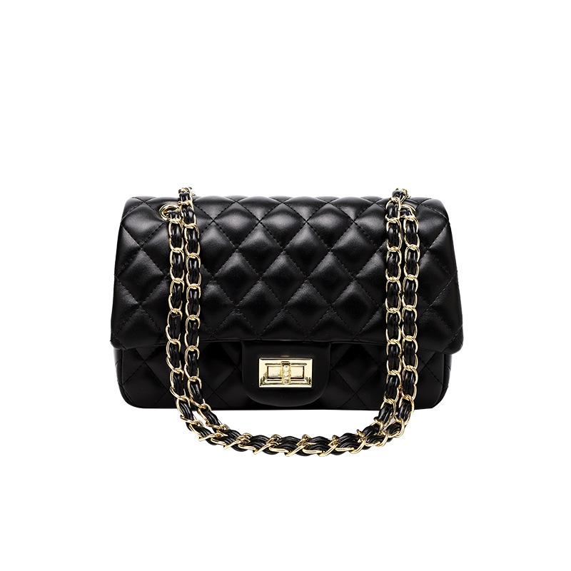 

Evening Bags Women Single Shoulder Bag Solid Color Fashion Female Chain Diamond Plaid Crossbody PU Leather Luxury Purses And Handbags, Black