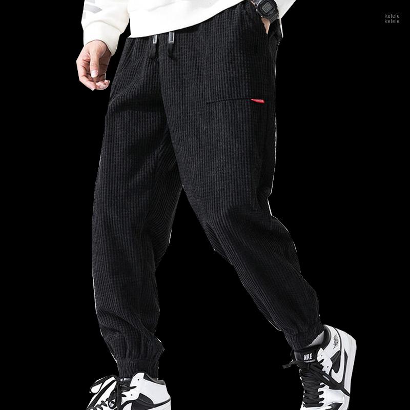 

Men's Pants Casual Loose Corduroy Harem Winter Plus Velvet Thick Warm Trousers Solid Color Elastic Waistband Joggers Streetwear, Black
