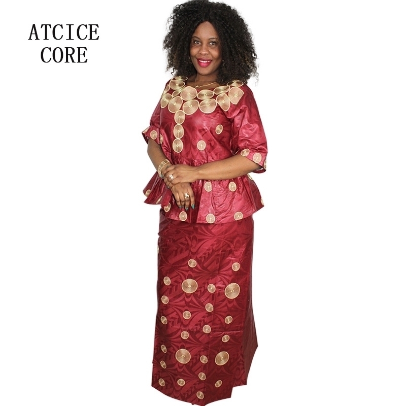

african dresses for woman bazin riche embroidery design long dress DP193 210408