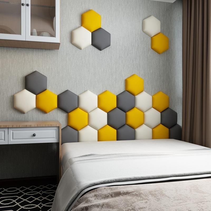 

Wall Stickers Multiple Color Hexagonal Headboard 3D Living Room Bedroom Decorative Self-adhesive Soft-pack Home Decor 25*28.8cm