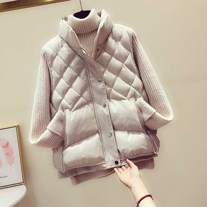 

Brand Women Sleeveless Jacket Winter Short Front Long Back Down Vest Female Slim Women's Windproof Warm Waistcoat 210601, Beige