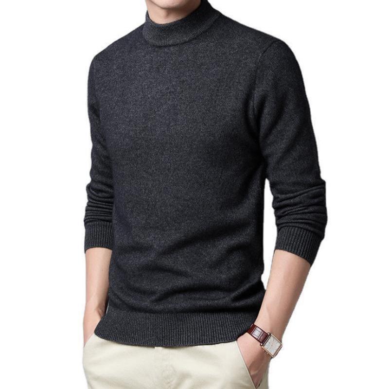 

Men's Sweaters Imitation Cashmere Sweater Autumn Winter Mock Neck Knitted Pullover Men Solid Color Bottoming Clothing, Black