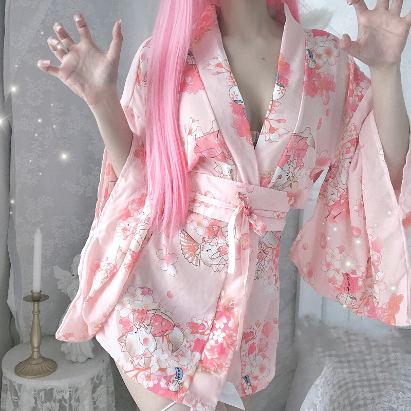 

Japanese Kimono Bathrobe Sexy Pajamas Underwear Uniform Temptation Female Sleepwear Silk Robes for Women Kimono Satin Robe, Red