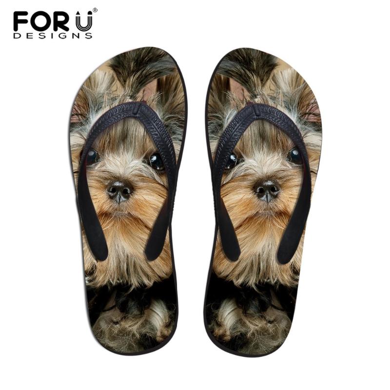 

Slippers FORUDESIGNS 2021 Fashion Summer Beach Flip Flops Women Cute 3D Pet Cat Dog Terrier Print Sandals Lady Flats Shoe Woman, Black