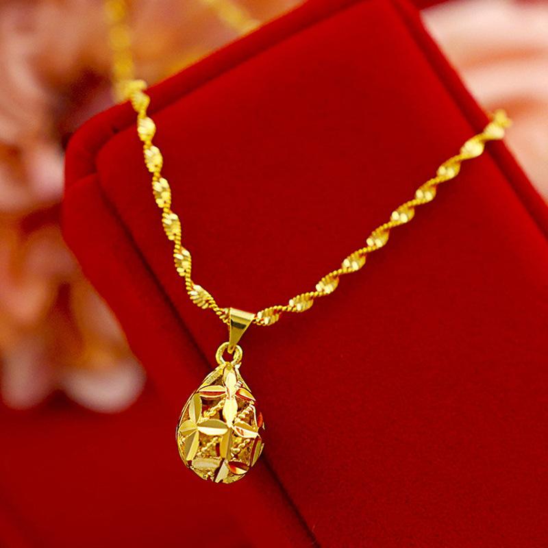 

Pendant Necklaces Stylish Hollow Drop-shaped Gold Necklace Vietnam Gilded Sand For Women Clavicle Chain Choker Necklacse Jewelry Gifts