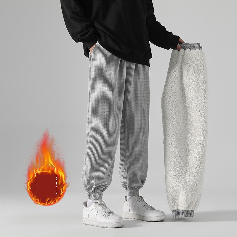 

Men's Pants M-3XL Plus Size Corduroy Men Plain Color Fleece Winter Relaxed Fit Elastic Waist Jogger Trousers XXL, Black
