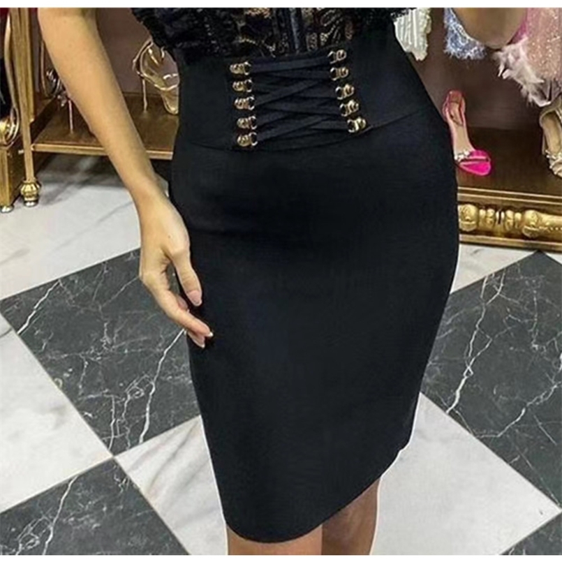 

Women Summer Fashion Sexy Black Red White Button Bandage Skirt Female Vestudos Elastic Sweet Pencil 210708