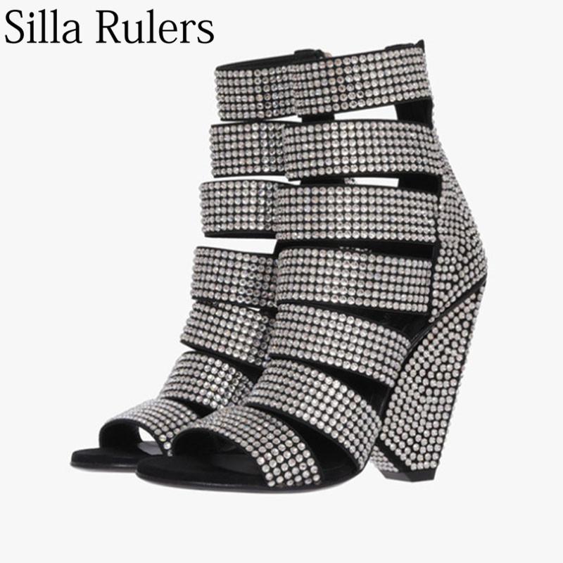 

Arrive Luxurious Rhinestone High Heel Sandals Women Sexy Peep Toe Transparent Crystal Summer Shoes Runway, Black