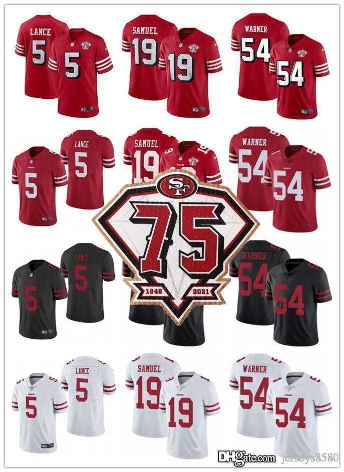 

Men women Youth 75th San Francisco49ersJersey 5 Trey Lance 19 Deebo Samuel 54 Fred Warner Football Jerseys black red, Color