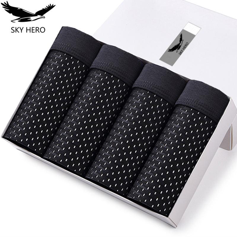 

Underpants 4pcs/lot Men's Panties With Hole Summer Shorts Underwear Man Boxer Comfort Male Underpanties Slip For Boys Husband, 4blue