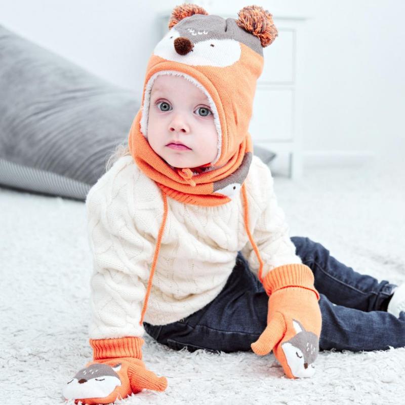 

Caps & Hats 1 Set Children Hat Breathable Acrylic Fiber Windproof Neck Warmer Scarf Mitten Baby Knitted Cap For Daily Wear, Yellow