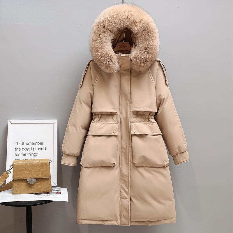 

Women's Down & Parkas Winter Women Long Jacket Large Natural Fur Collar Hooded 90% White Duck Coat Thickness Snow Warm Outwear, Black
