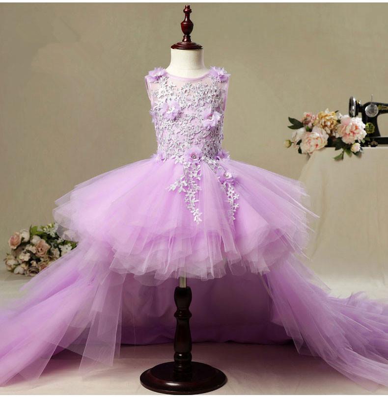 

Girl's Dresses Violet Tulle Baby Girl For Party Princess Christening Trailing Born Birthday Gown Appliques Infant Baptism Vestidos, Without trailing