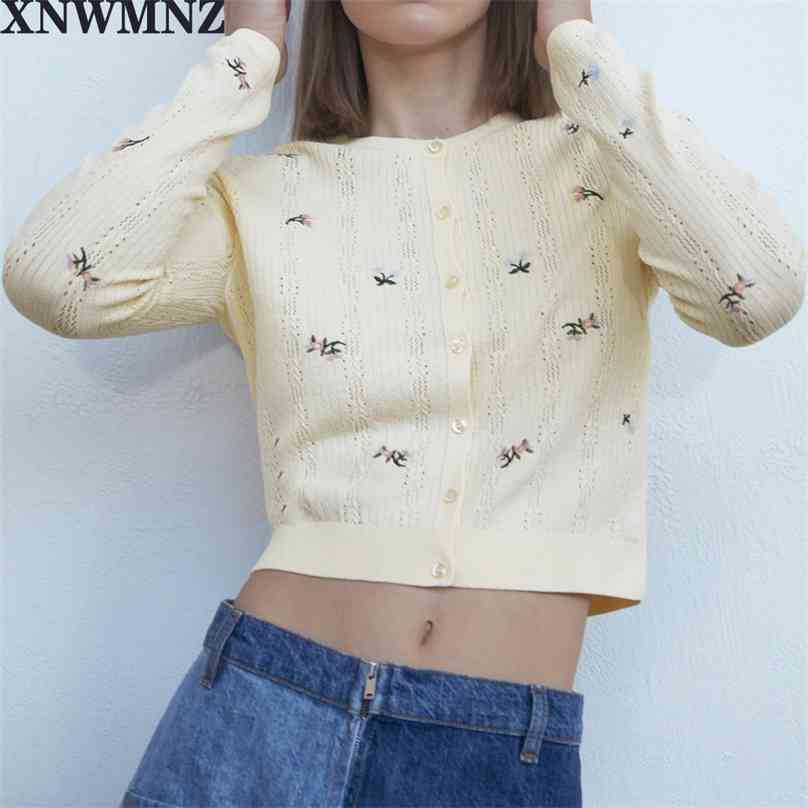 

Knit cardigan embroidery trf Cardigan round neckline long sleeves Contrast floral detail button-up front 210520, Beige