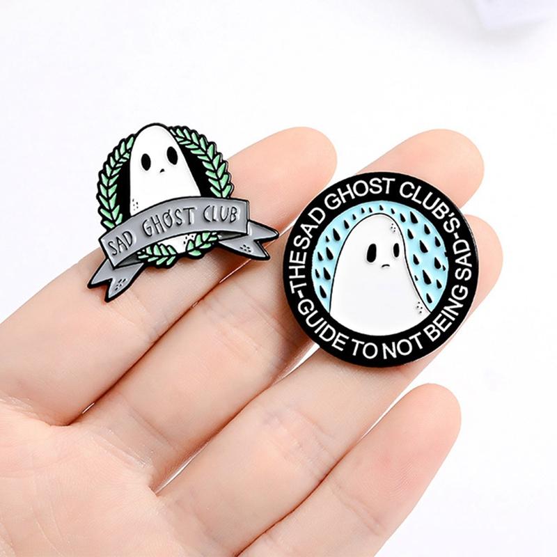 

Pins, Brooches Sad Ghost Club Guide To Making Friends Enamel Pin Custom Badge Bag Shirt Lapel Buckle Jewelry Gift For Friend, Gray