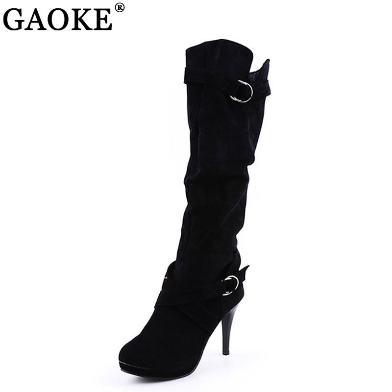 

Boots Thigh High Women's Winter Faux Suede Leather Heels Over The Knee Women Plus Size Shoes Woman, Black