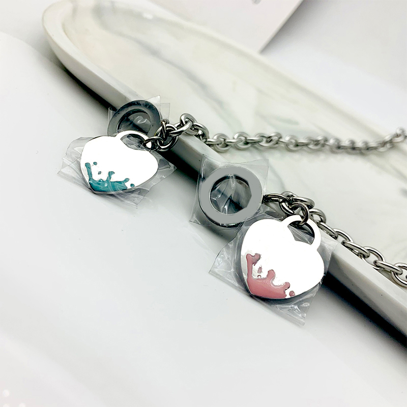 

couple heart bracelets women stainless steel Link chain on hand 19mm OT blue fashion jewelry Valentine day gift for girlfriend accessories wholesale