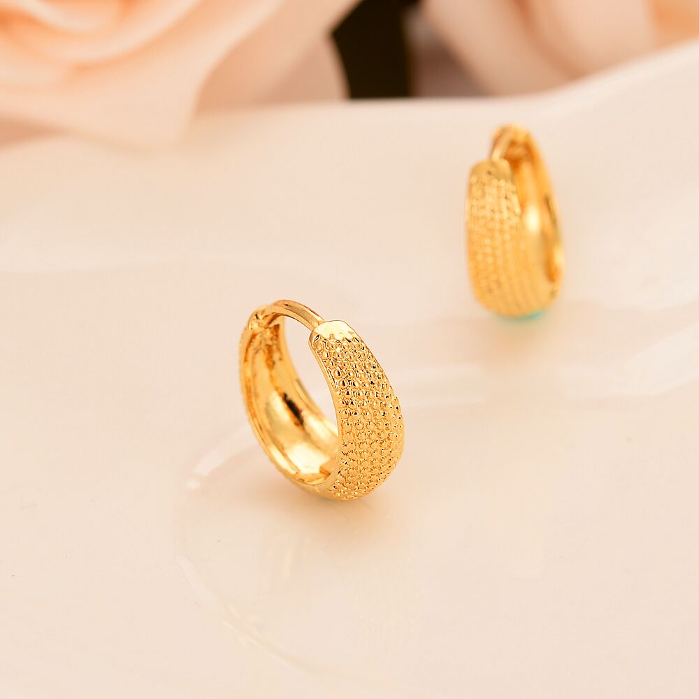 solid gold G/F Circle hoop earring exaggerated small earrings vintage elastic shrimp male buckle female gifts-image-681963551
