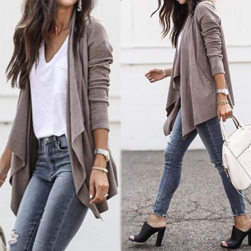 

Women's Leather & Faux Winter Women Lapel Suede Jackets Asymmetrical Coats Cardigans Female Long Sleeve Outwear Streetwear Coffee Tops, Black