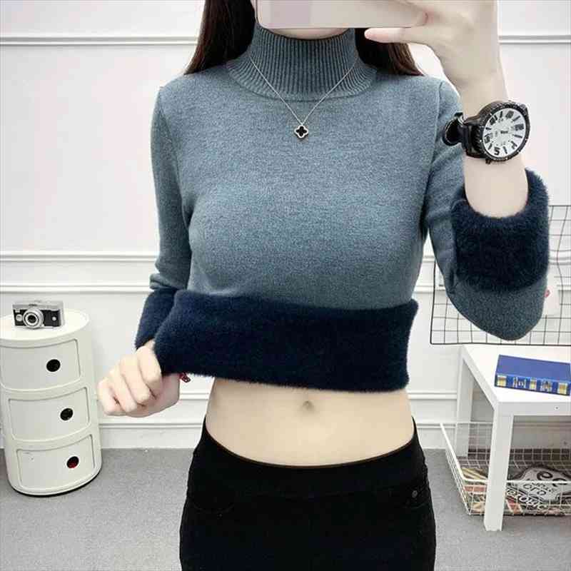 

white basic fleece turtleneck sweater women korean fashion winter warm knitted elegant slim elastic thicken pullovers, White;black