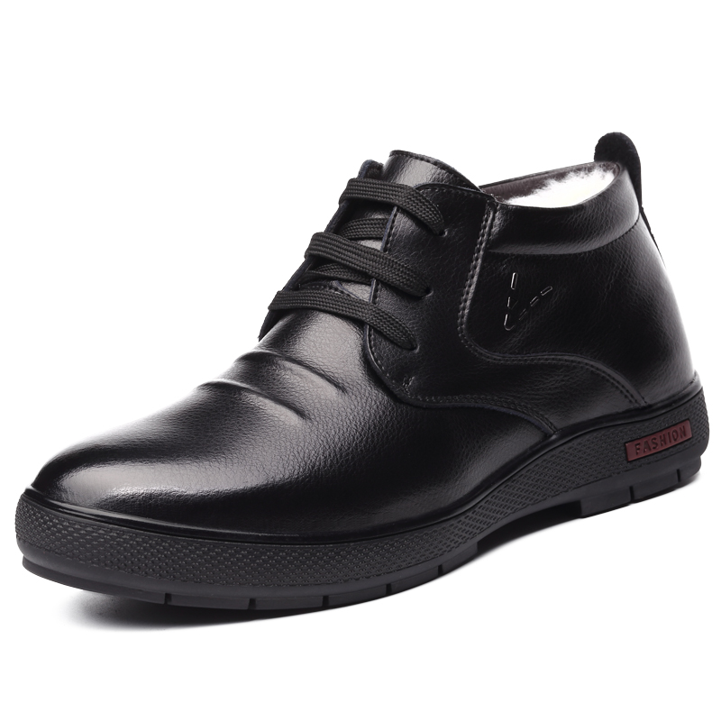 

2022 Genuine Leather Wool Warm Men Boots Autumn Winter Ankle Snow Boots Fashion Casual Footwear Men Shoes, 3681 black lace up