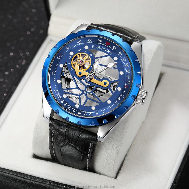 

Wristwatches Forsining Men's Watches Leather Skeleton Transparent Tourbillon Wristwatch Automatic Mechanical Watch Men Relogio Masculi, Gold