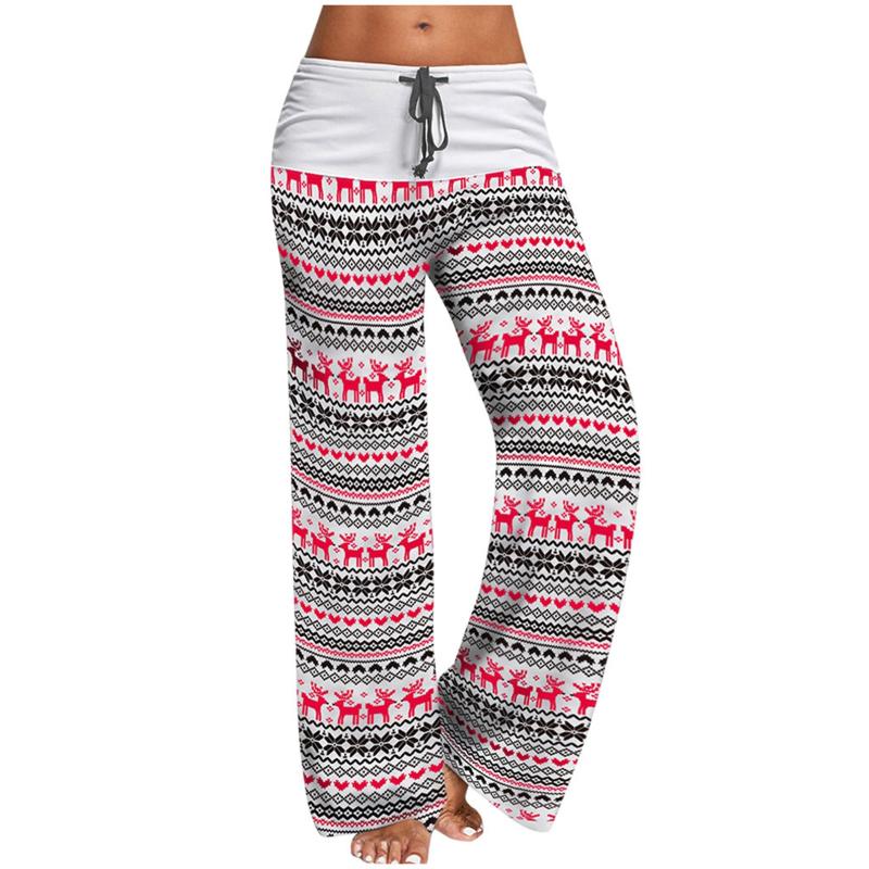 

Women's Pants & Capris Women Trousers Christmas Prints Drawstring Wide Leg Comfy Casua Flare For, Black;white