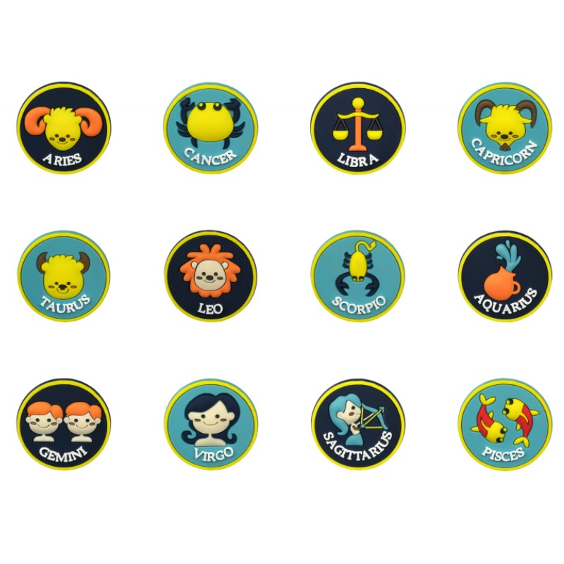 

100pcs/lot custom Signs Of The Zodiac pvc shoe charms shoecharm buckles fashion accessories soft rubber jibitz for croc shoes