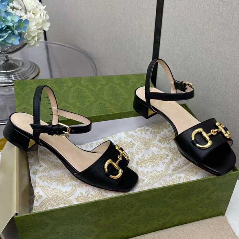 

Summer fairy style women's sandals leather fashion word buckle low heels trend Roman designer horsebit ladies office shoes, Extra shoebox